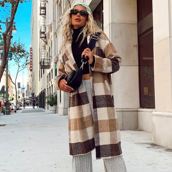 Princess Polly Jackets & Blazers - Princess Polly Penelope Coat in Beige Check NWT Size M/L